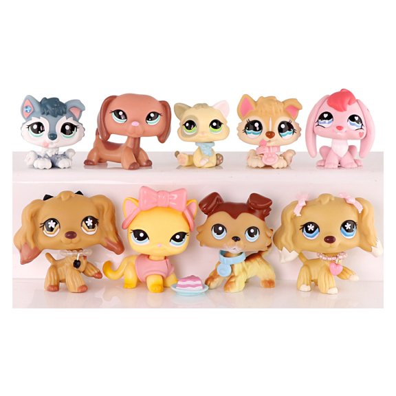 9lot Mini Pet Toys Set Include Dachshund Cocker Spaniel Collie Rabbit Shorthair Cat Kitten with Accessories