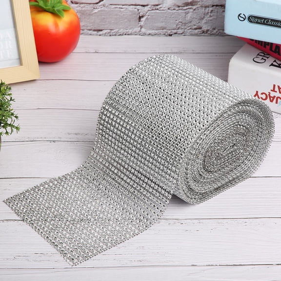 9m 24 Rows Hollow Artificial Rhinestone Ribbon Mesh, Electroplated Plastic Diamond Wrap Roll for Wedding Party and Clothing Decoration, 10 Yards / 9m (Silver)