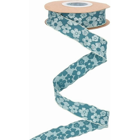 9m*25mm Chiffon Flower Ribbon Fabric Floral Ribbon Wired Floral Double Chiffon Ruffled Edge Flower Polyester Ruffle Lace Trim for Bouquet Presents Packing Hair Crafts Bow Card Cadet Blue