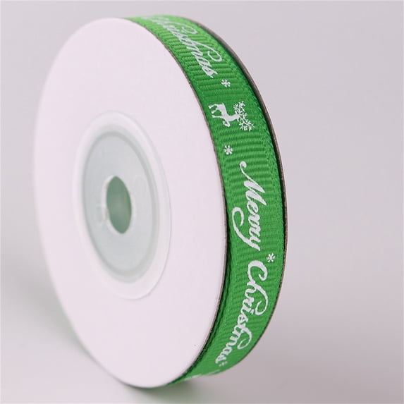 9m Merry Christmas Letter Print Silk Satin Ribbon DIY Craft Gift Wrapping Decor/ 1cm Ribbon, 10 yards (9 meters) Green