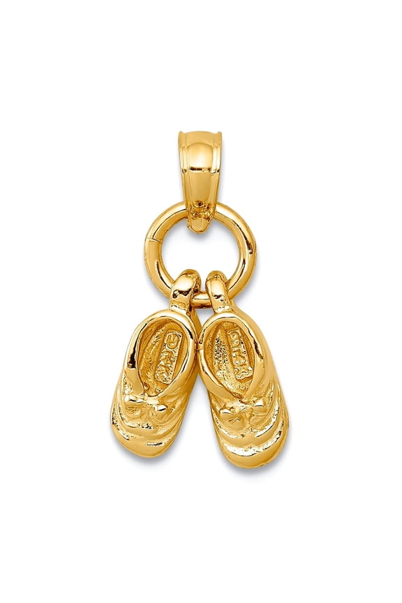 9mm 10k Solid Yellow Gold 3d Moveable Shoes Charm Pendant Necklace for Women - 1.2 Grams
