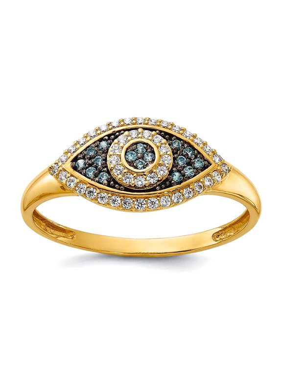 9mm 10k Solid Gold Polished Blue and White Cubic Zirconia Evil Eye Ring Size 7.00 Ring for Women