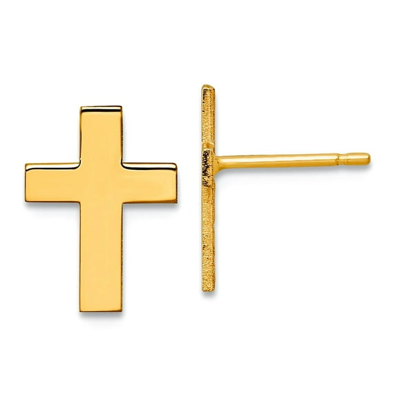 9mm 10k Solid Yellow Gold Polished Religious Faith Cross Earrings Stud Earring for Women - .9 Grams