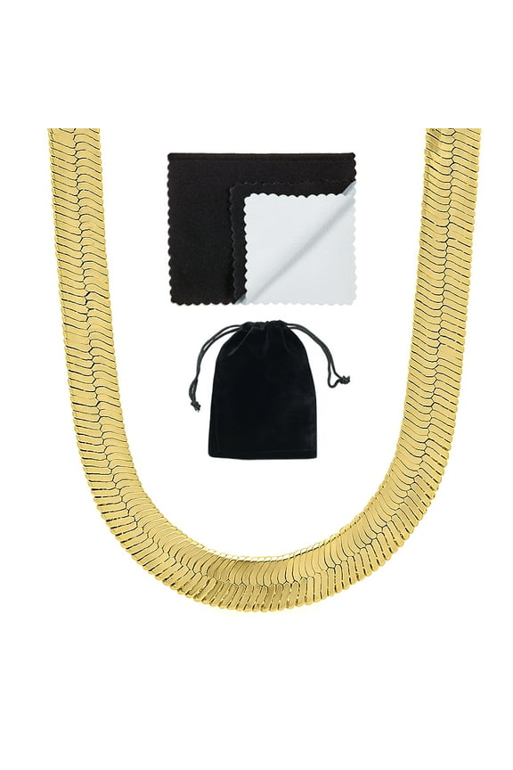 9mm 14k Yellow Gold Plated Flat Herringbone Chain Necklace, 22 inches