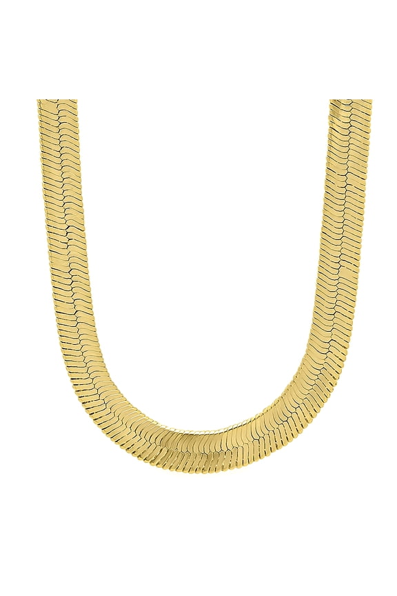 9mm 14k Yellow Gold Plated Flat Herringbone Chain Necklace + Bracelet Set, 20" (Necklace) + 7" (Bracelet)