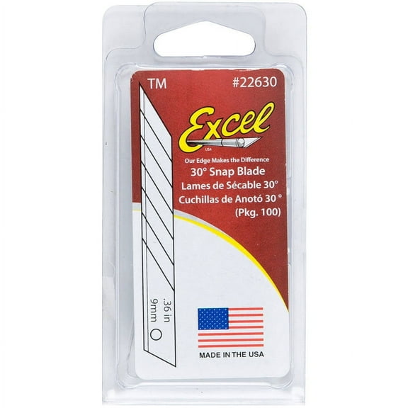 Excel Blades 9mm 30° Degree Snap-Off Precision Blade – Carbon Steel, 6-Point Snap Blade Replacement, Made in USA (Pack of 10 or 100)