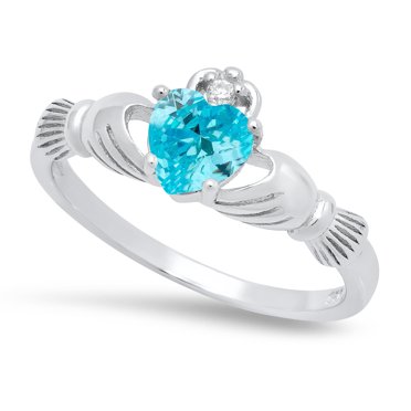Cubic Zirconia Heart Claddagh Ring – 925 Sterling Silver, Unbranded