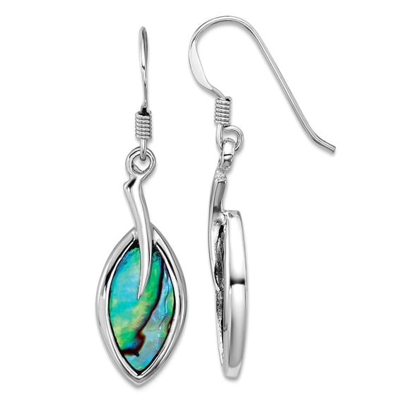 9mm 925 Sterling Silver Rhodium Plated Abalone Leaf Long Drop Dangle Earrings 36.4x9mm Wide Dangle Earring for Women