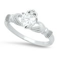 thumbnail image 1 of 9mm .925 Sterling Silver Simulated Diamond Clear Cubic Zirconia Heart Claddagh Ring, Size 11.5 + Jewelry Cloth & Pouch, 1 of 6