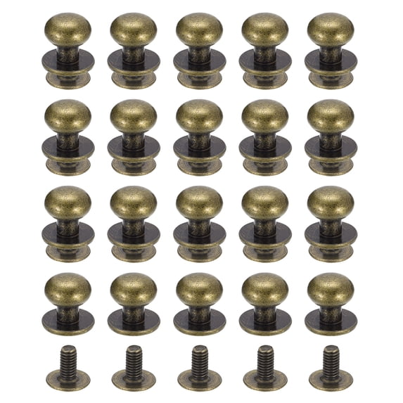 9mm Ball Head Stud Rivets Screw Back, 50Pack Round Head Button Nipple Rivet, Bronze Tone