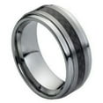 thumbnail image 1 of 9mm Black Carbon Fiber Inlay on Brushed Center Wedding Band Ring For Men Or Ladies, 1 of 7
