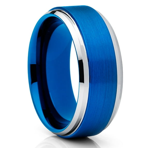 9mm Blue Tungsten Ring,Engagement Ring,Blue Wedding Ring,Tungsten Carbide Ring,Blue Wedding Band