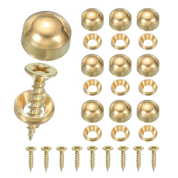 Uxcell Brass Decorative Screws with Caps - Self Tapping Decorative Cover for Furniture and Wall Hangings Yellow 9mm