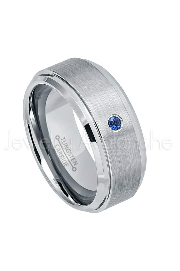 9mm Brushed Men's Tungsten Ring Tungsten Ring - 0.07ct Solitaire Blue Sapphire Ring - Personalized Tungsten Wedding Ring - Custom Made September Birthstone Ring TN023BS