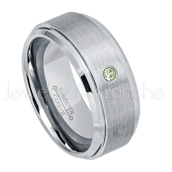 9mm Brushed Men's Tungsten Ring Tungsten Ring - 0.07ct Solitaire Peridot Ring - Personalized Tungsten Wedding Ring - Custom Made August Birthstone Ring TN023BS