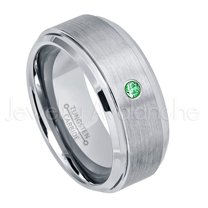 9mm Brushed Men's Tungsten Ring Tungsten Ring - 0.07ct Solitaire Tsavorite Ring - Personalized Tungsten Wedding Ring - Custom Made January Birthstone Ring TN023BS