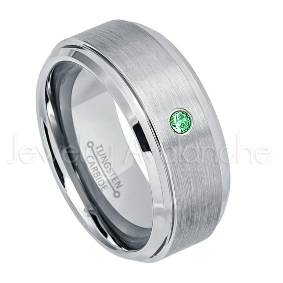 9mm Brushed Men's Tungsten Ring Tungsten Ring - 0.07ct Solitaire Tsavorite Ring - Personalized Tungsten Wedding Ring - Custom Made January Birthstone Ring TN023BS