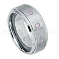 thumbnail image 1 of 9mm Brushed Men's Tungsten Ring Tungsten Ring - 0.21ctw Amethyst 3-stone Band - Personalized Tungsten Wedding Ring - Custom Made February Birthstone Ring TN023BS, 1 of 1