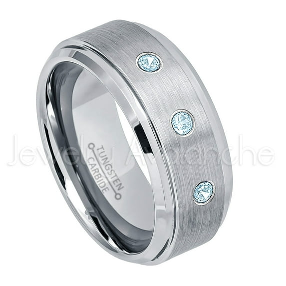 9mm Brushed Men's Tungsten Ring Tungsten Ring - 0.21ctw Topaz 3-stone Band - Personalized Tungsten Wedding Ring - Custom Made November Birthstone Ring TN023BS