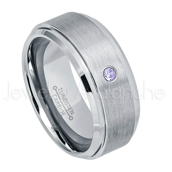 9mm Brushed Men's Tungsten Ring Tungsten Ring - 0.07ct Solitaire Tanzanite Ring - Personalized Tungsten Wedding Ring - Custom Made December Birthstone Ring TN023BS