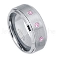 thumbnail image 1 of 9mm Brushed Men's Tungsten Ring Tungsten Ring - 0.21ctw Pink Tourmaline 3-stone Band - Personalized Tungsten Wedding Ring - Custom Made October Birthstone Ring TN023BS, 1 of 1