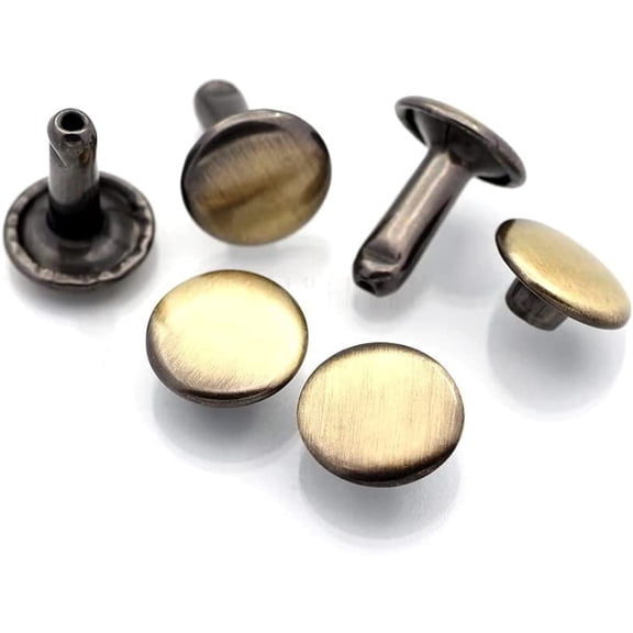 9mm Cap x 10mm Post Leather Rivet Double Cap Rivets Tubular Metal Rapid Rivet Studs Leather Craft 50 Sets (10 mm Post, Brushed Brass)