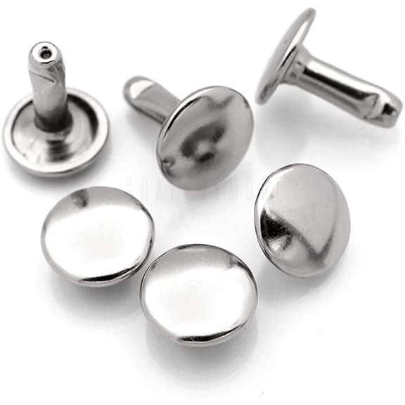 9mm Cap x 10mm Post Leather Rivet Double Cap Rivets Tubular Metal Rapid Rivet Studs Leather Craft 50 Sets (10 mm Post, Silver)