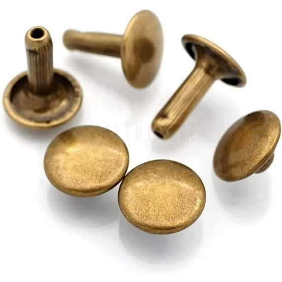 9mm Cap x 12mm Post Leather Rivet Double Cap Rivets Tubular Metal Rapid Rivet Studs Leather Craft 50 Sets (12 mm Post, Antique Brass)