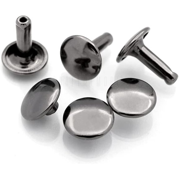 9mm Cap x 8mm Post Leather Rivet Double Cap Rivets Tubular Metal Rapid Rivet Studs Leather Craft 50 Sets (8 mm Post, Gunmetal)