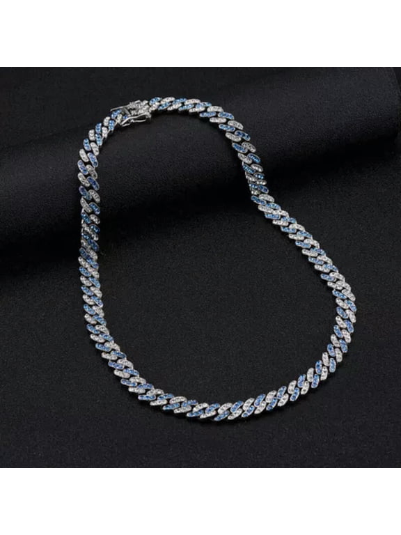 9mm Cuban Link Chain Necklace for Mens Womens Blue Curb Hip Hop Bracelet 7-24"