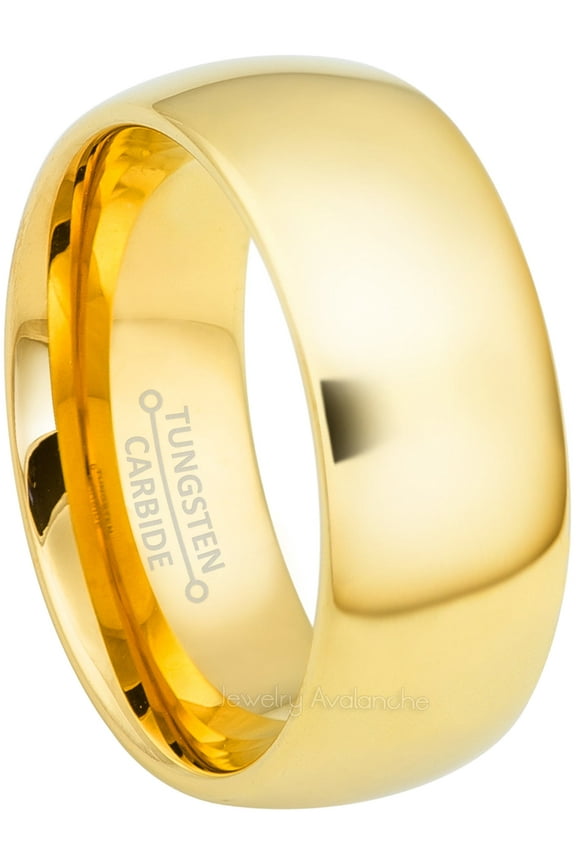 9mm Dome Tungsten Wedding Band - Polished Finish Yellow Gold Plated Comfort Fit Tungsten Carbide Ring - Men's Anniversary Ring - TN095s11.5