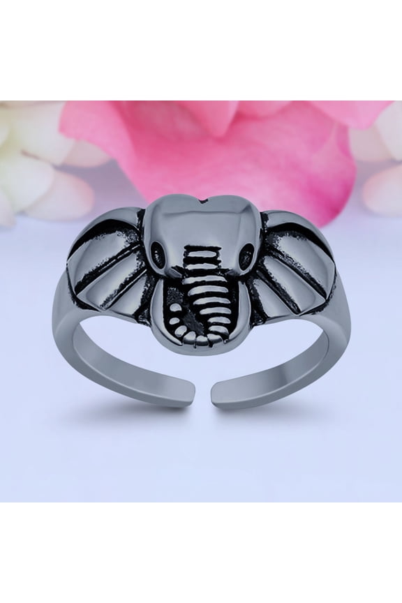 9mm - Elephant Head Toe Band Ring 925 Sterling Silver Thin Adjustable Stylish Rings for Women