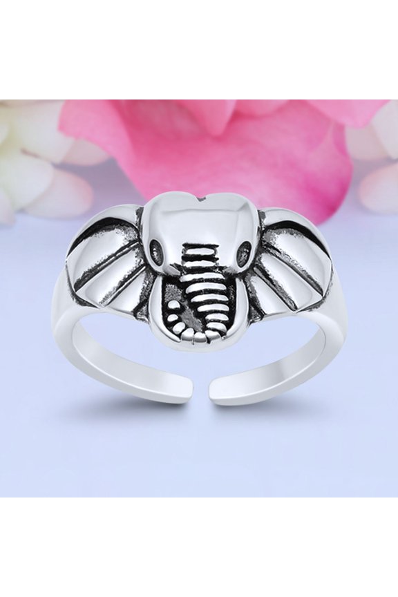 9mm - Elephant Head Toe Band Ring 925 Sterling Silver Thin Adjustable Stylish Rings for Women