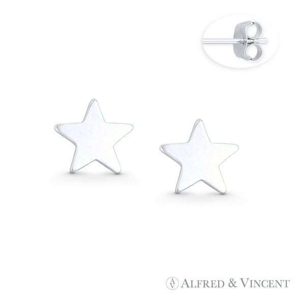 9mm Flat Star Celestial Charm Stud Earrings w/ Push-Back Posts in .925 Sterling Silver