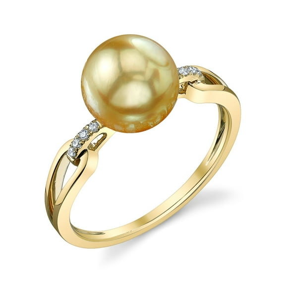 9mm Golden South Sea Cultured Pearl & Diamond Holly Ring in 14K Gold