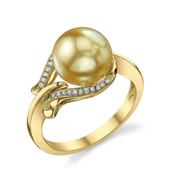 9mm Golden South Sea Cultured Pearl & Diamond Willow Ring in 14K Gold