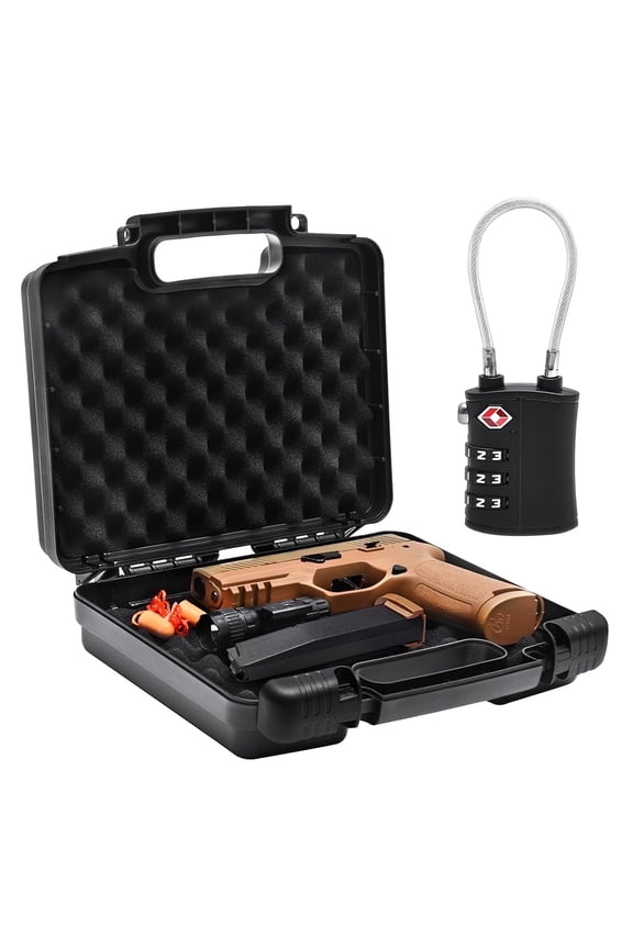 9mm Gun Case Lockable, TSA Approved Firearm Travel Case with 1 TSA Lock, Pistol Case Hard Shell, Gun Safe for Handgun, Pistol, Revolver - Shockproof Gun Storage