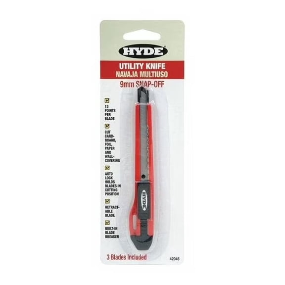 9mm Hyde Tools 42045 Hyde Auto-Lock Snap-Off Blade Utility Knife w/ 13-Point Blade