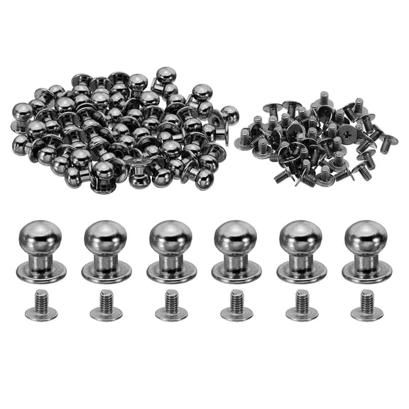 9mm Leather Rivets, 30 Sets Round Button Head Studs Metal Screw Studs Posts Chicago Screws Rivet for Clothing Leather Crafts, Black