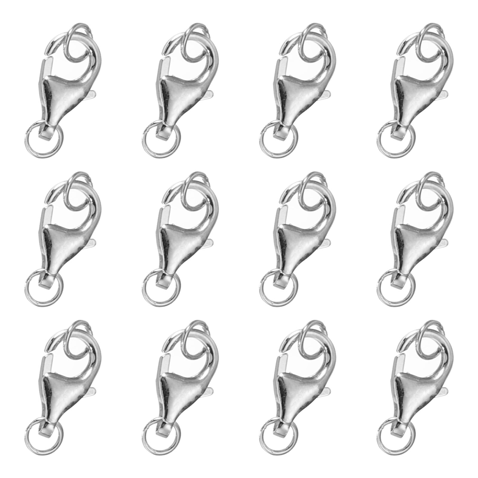 9mm Lobster Clasp with Closed Jump Rings, 12 Set Lobster Claw Clasp, Silver