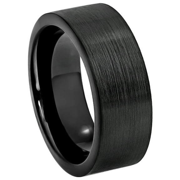 9mm Men's Black Cobalt Wedding Band, Brushed Finish Pipe Cut Anniversary Ring - CT230WAs10