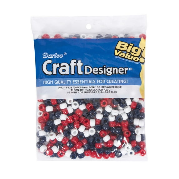 9mm Opaque USA Colors Pony Beads: 720 pack