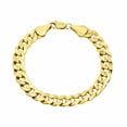 thumbnail image 1 of 9mm Polished 14k Yellow Gold Plated Flat Curb Chain Bracelet, 7.5 inches, 1 of 7