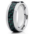 thumbnail image 1 of 9mm Polished Silver Tungsten Carbide Wedding Band Green Carbon Fiber Center Mens Comfort Fit Ring 12, 1 of 4