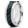 thumbnail image 1 of 9mm Polished Silver Tungsten Carbide Wedding Band Green Carbon Fiber Center Mens Comfort Fit Ring 9, 1 of 4