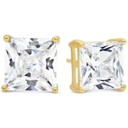 KEZEF 9mm Square CZ Stud Earrings, 18K Gold-Plated 925 Sterling Silver, Cubic Zirconia Earring Studs, Hypoallergenic for Women
