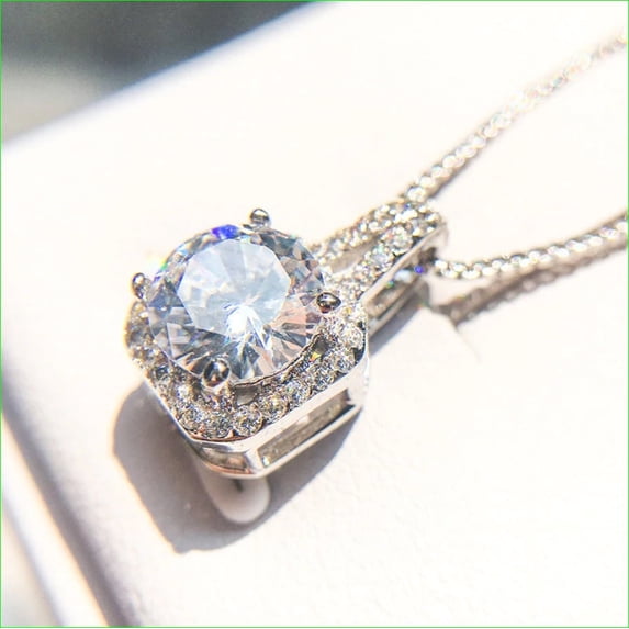 9mm Round Cut Lab Created Diamond Halo Pendant Necklace 14K White Gold Plated Silvre 18" Free Chain