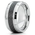 thumbnail image 1 of 9mm Silver & Black Carbon Fiber Tungsten Wedding Ring Beveled Edges Grooved Unisex Band 7.5, 1 of 4