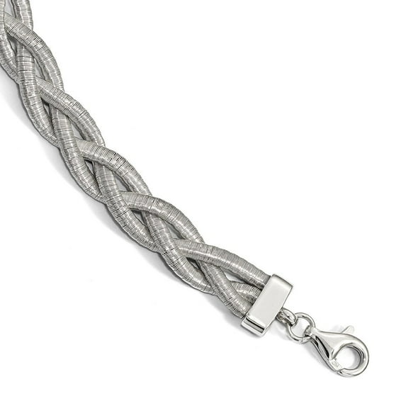 9mm Sterling Silver Rhodium-plated Braided With 1inch Ext. Bracelet - 13.5 Grams - 7 Inch