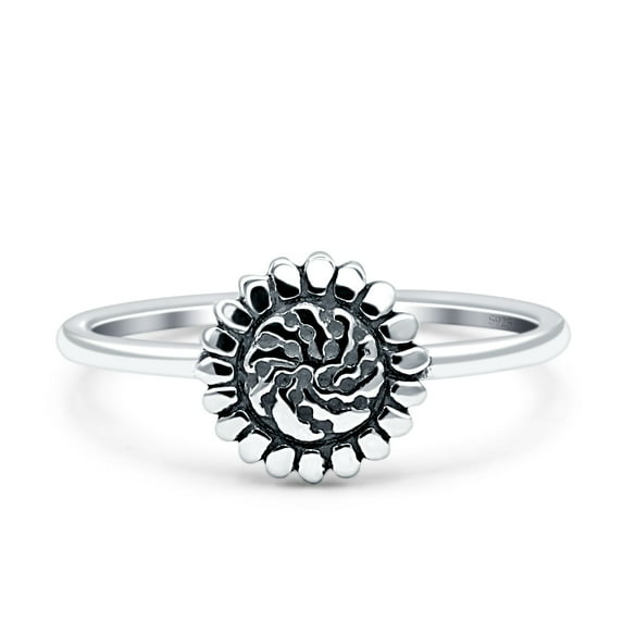 9mm Sunflower Ring Band Band 925 Sterling Silver Oxidized Plain Ring Size 5